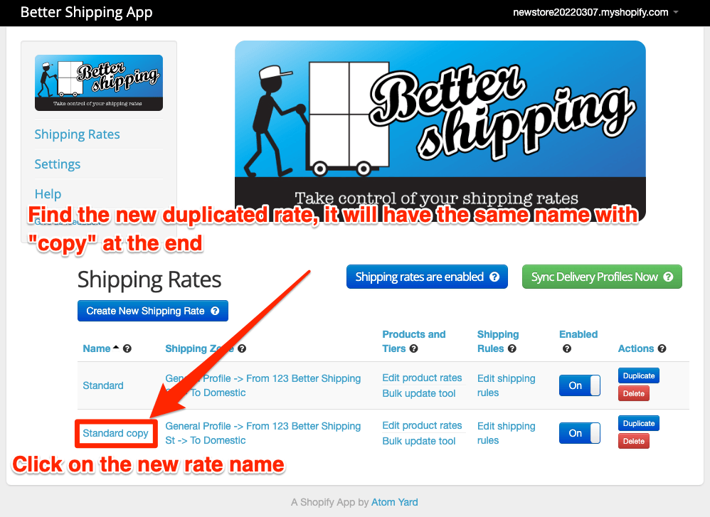 Better Shipping for Shopify new duplicated shipping rate screenshot