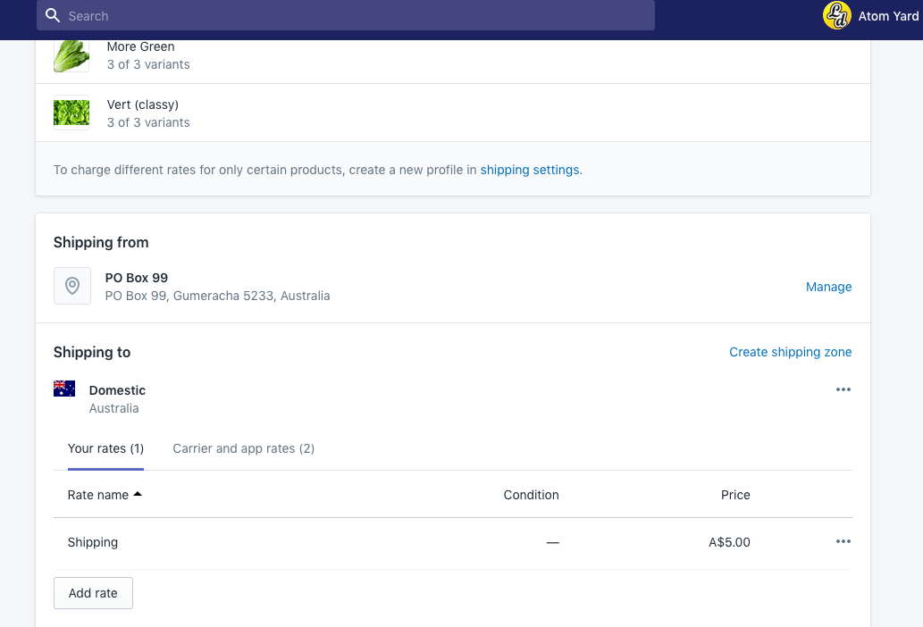 Better Shipping for Shopify Shopify admin shipping zone settings screenshot