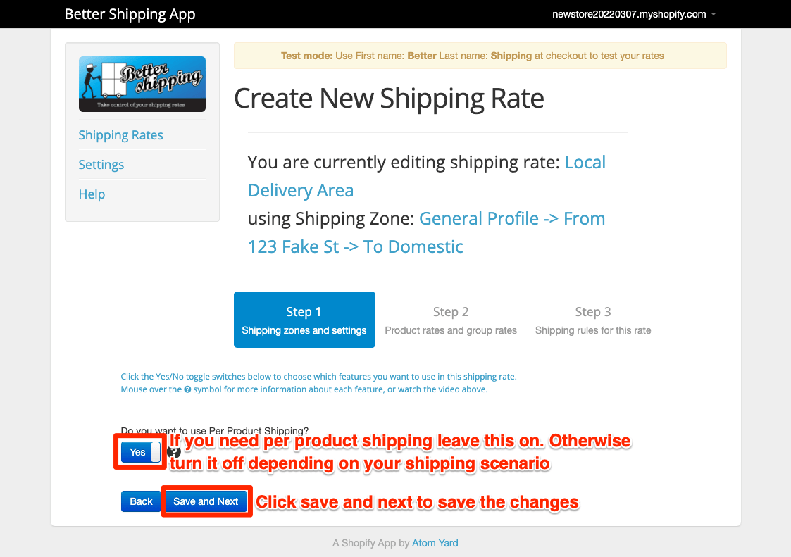 Better Shipping for Shopify do you want to use per product product rates question screenshot